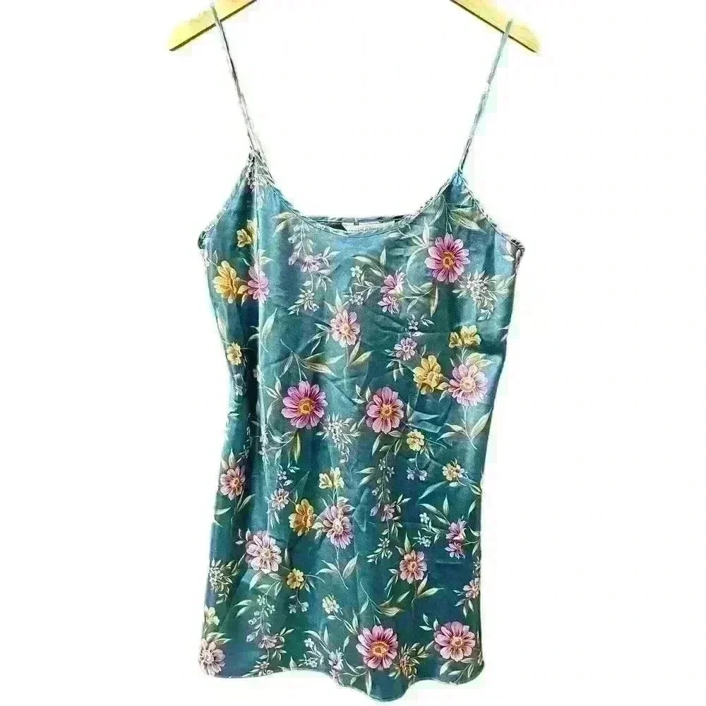 VINTAGE PRIVATE LUXURIES 90s Y2K Floral Print Silky Mini Slip Dress Women Med